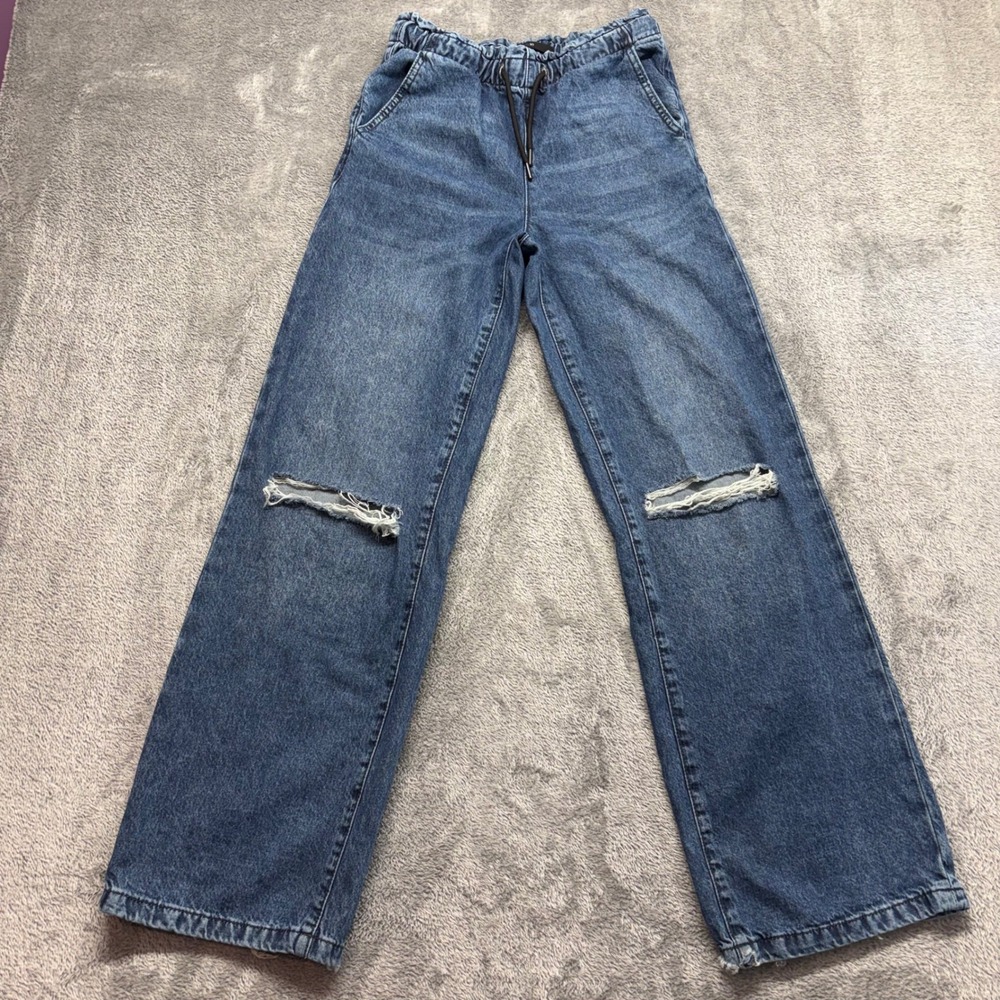 Joe's Jeans Mia 1477 Women Size 16 Blue Good Distressed Wide Leg Paperbag Denim